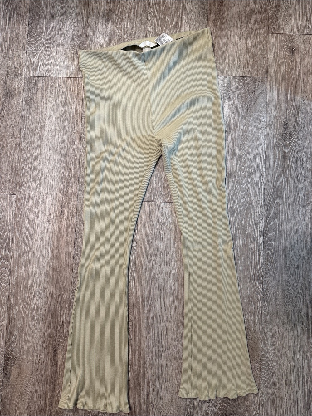 H&M Sage Green Ribbed Flare Leggings